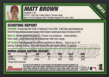 2007 Bowman Draft Picks & Prospects #BDP34 Matt Brown Back