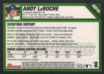 2007 Bowman Draft Picks & Prospects #BDP40 Andy LaRoche Back