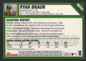 2007 Bowman Draft Picks & Prospects #BDP50 Ryan Braun Back