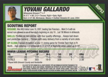2007 Bowman Draft Picks & Prospects #BDP53 Yovani Gallardo Back