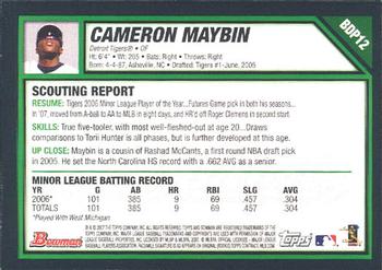 2007 Bowman Draft Picks & Prospects #BDP12 Cameron Maybin Back