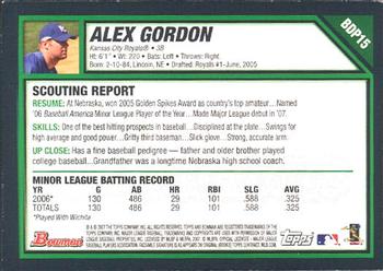 2007 Bowman Draft Picks & Prospects #BDP15 Alex Gordon Back
