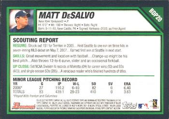 2007 Bowman Draft Picks & Prospects #BDP20 Matt DeSalvo Back