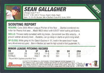 2007 Bowman Draft Picks & Prospects #BDP22 Sean Gallagher Back