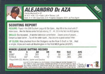 2007 Bowman Draft Picks & Prospects #BDP7 Alejandro De Aza Back