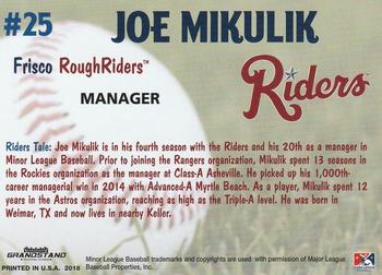 2018 Grandstand Frisco RoughRiders #NNO Joe Mikulik Back