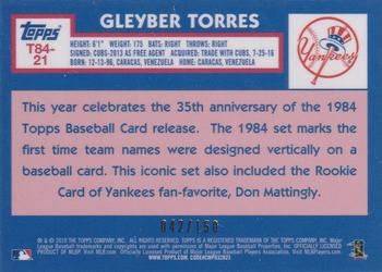 2019 Topps - 1984 Topps Baseball 35th Anniversary Chrome Silver Pack Blue (Series One) #T84-21 Gleyber Torres Back