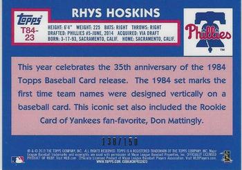 2019 Topps - 1984 Topps Baseball 35th Anniversary Chrome Silver Pack Blue (Series One) #T84-23 Rhys Hoskins Back