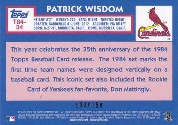 2019 Topps - 1984 Topps Baseball 35th Anniversary Chrome Silver Pack Blue (Series One) #T84-34 Patrick Wisdom Back