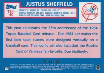 2019 Topps - 1984 Topps Baseball 35th Anniversary Chrome Silver Pack Blue (Series One) #T84-40 Justus Sheffield Back