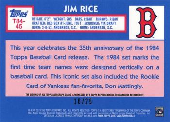 2019 Topps - 1984 Topps Baseball 35th Anniversary Chrome Silver Pack Autographs Orange (Series One) #T84A-45 Jim Rice Back