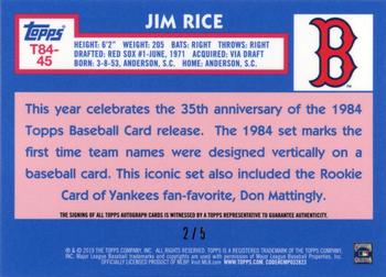 2019 Topps - 1984 Topps Baseball 35th Anniversary Chrome Silver Pack Autographs Red (Series One) #T84A-45 Jim Rice Back