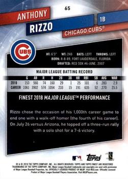 2019 Finest #65 Anthony Rizzo Back