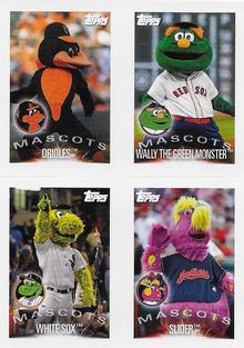 2019 Topps Stickers #17 / 20 / 27 / 30 The Oriole Bird / Wally The Green Monster / Southpaw / Slider Front