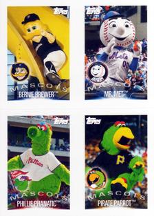 2019 Topps Stickers #183 / 197 / 200 / 207 Bernie Brewer / Mr. Met / Phillie Phanatic / Pirate Parrot Front