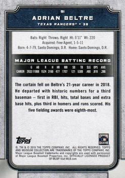 2019 Topps Museum Collection #91 Adrian Beltre Back