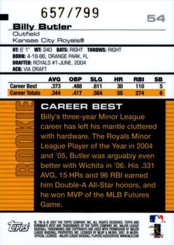 2007 Bowman's Best #54 Billy Butler Back