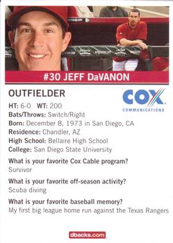 2007 Cox Communications Arizona Diamondbacks #NNO Jeff DaVanon Back