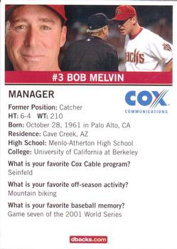2007 Cox Communications Arizona Diamondbacks #NNO Bob Melvin Back