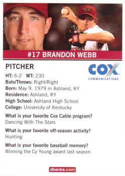 2007 Cox Communications Arizona Diamondbacks #NNO Brandon Webb Back