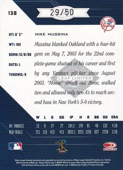 2005 Leaf Limited - Silver Spotlight #138 Mike Mussina Back