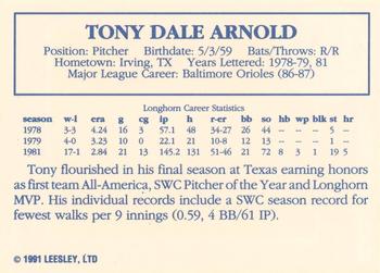 1992 Leesley Texas Longhorns #NNO Tony Arnold Back