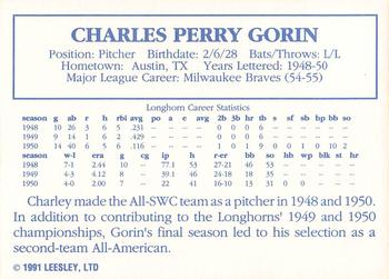 1992 Leesley Texas Longhorns #NNO Charley Gorin Back