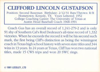 1992 Leesley Texas Longhorns #NNO Cliff Gustafson Back