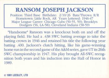 1992 Leesley Texas Longhorns #NNO Ransom Jackson Back
