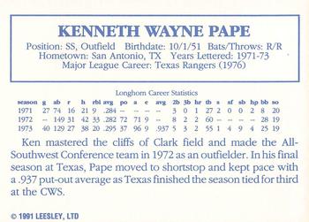 1992 Leesley Texas Longhorns #NNO Ken Pape Back