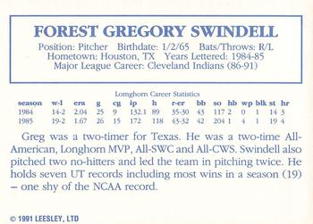1992 Leesley Texas Longhorns #NNO Greg Swindell Back