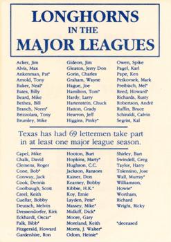 1992 Leesley Texas Longhorns #NNO Longhorns in the Major Leagues Back