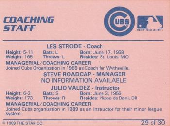 1989 Star Wytheville Cubs - Platinum #29 Coaching Staff (Les Strode / Steve Roadcap / Julio Valdez) Back