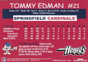 2018 Grandstand Springfield Cardinals SGA #NNO Tommy Edman Back