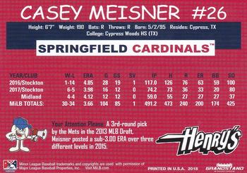 2018 Grandstand Springfield Cardinals SGA #NNO Casey Meisner Back