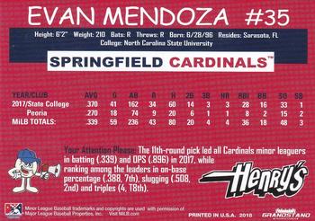 2018 Grandstand Springfield Cardinals SGA #NNO Evan Mendoza Back