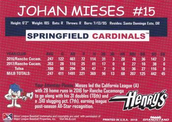 2018 Grandstand Springfield Cardinals SGA #NNO Johan Mieses Back