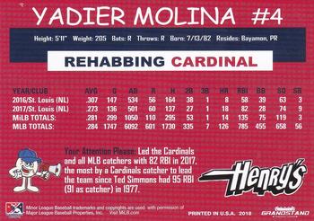 2018 Grandstand Springfield Cardinals SGA #NNO Yadier Molina Back