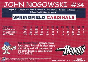 2018 Grandstand Springfield Cardinals SGA #NNO John Nogowski Back