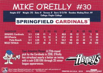 2018 Grandstand Springfield Cardinals SGA #NNO Mike O'Reilly Back