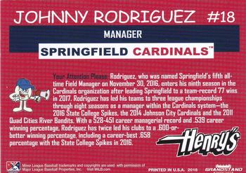 2018 Grandstand Springfield Cardinals SGA #NNO Johnny Rodriguez Back