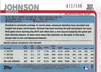 2019 Topps - Advanced Stat #522 Brian Johnson Back