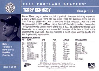2010 MultiAd Portland Beavers #3 Terry Kennedy Back