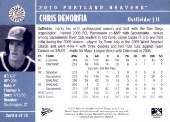 2010 MultiAd Portland Beavers #8 Chris Denorfia Back