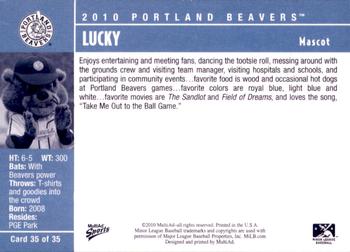2010 MultiAd Portland Beavers #35 Lucky Back