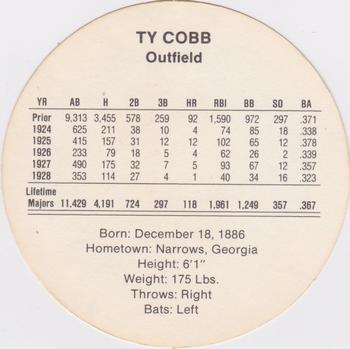1990 Cadaco Discs #NNO Ty Cobb Back
