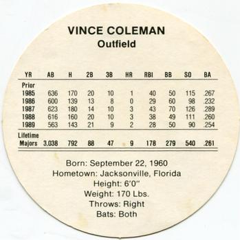 1990 Cadaco Discs #NNO Vince Coleman Back