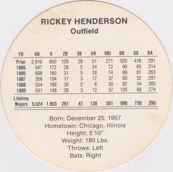 1990 Cadaco Discs #NNO Rickey Henderson Back