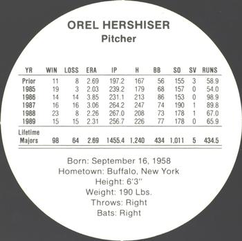 1990 Cadaco Discs #NNO Orel Hershiser Back
