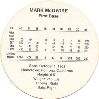 1990 Cadaco Discs #NNO Mark McGwire Back
